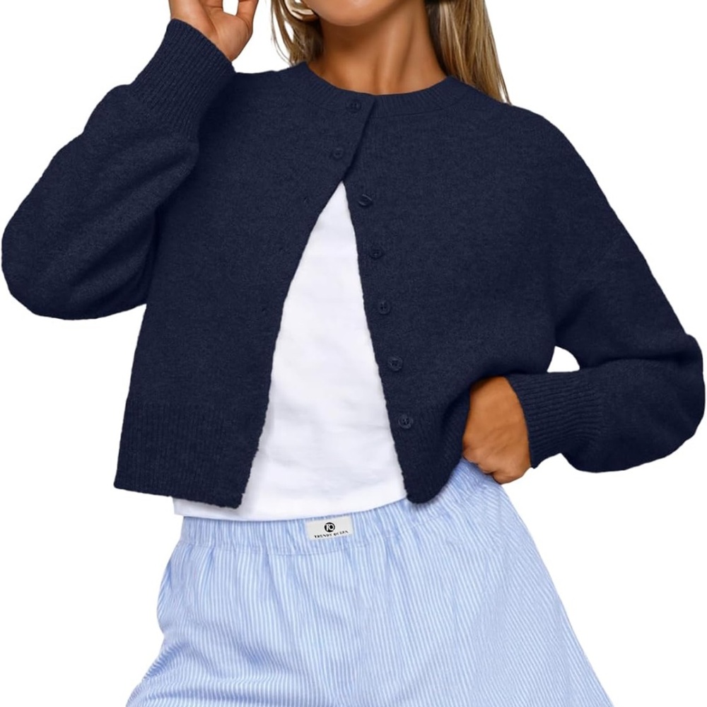 Trendy Queen Cropped Cardigan Sweaters for Women Lightweight Crop Knit Y2k Sz M